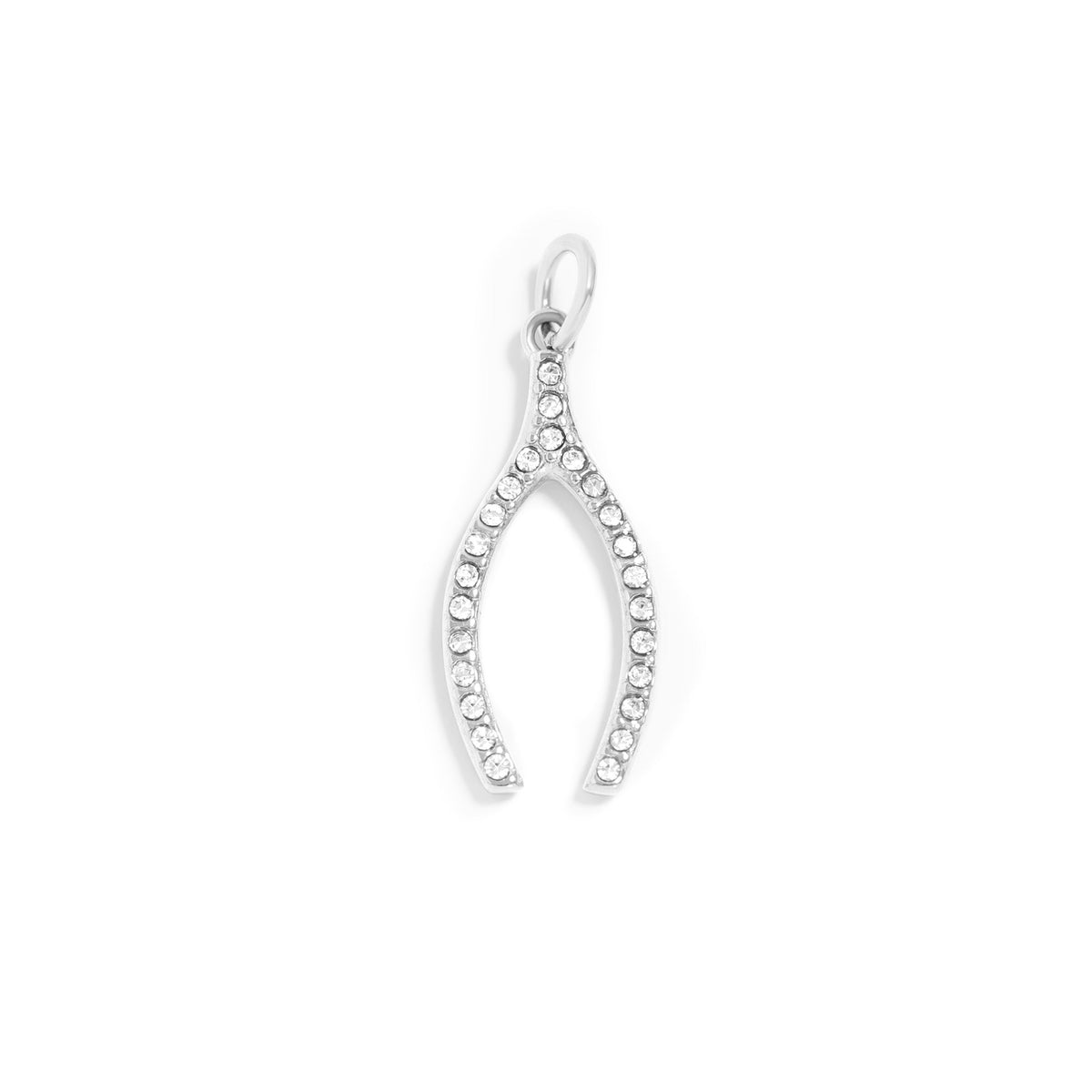 18K Gold PVD Stainless Steel Rhinestone Wishbone Charm / PDL0272