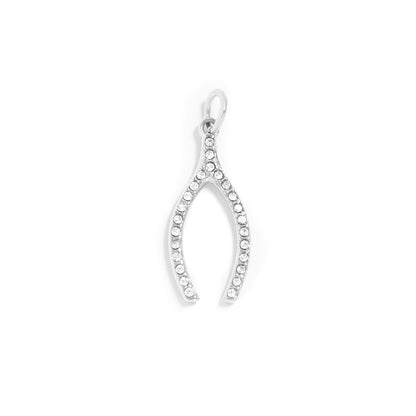 18K Gold PVD Stainless Steel Rhinestone Wishbone Charm / PDL0272