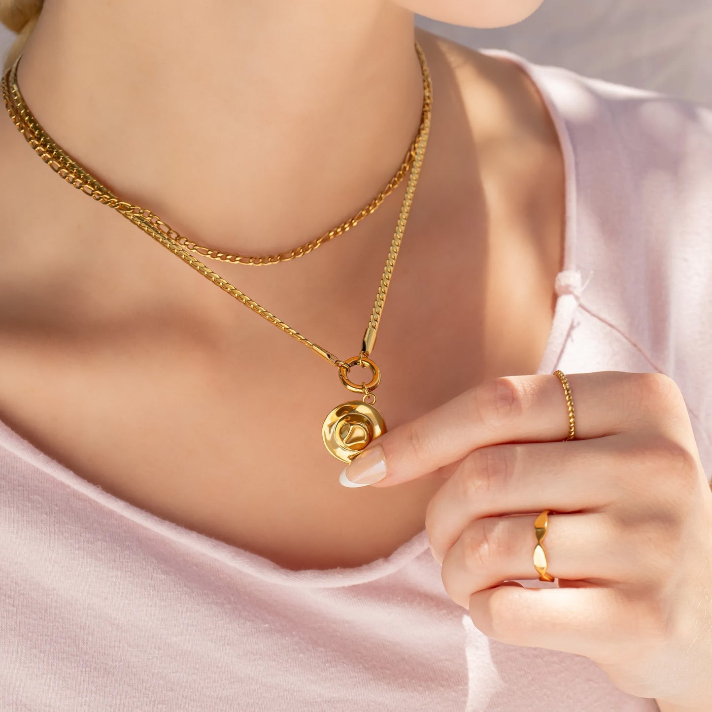 18K Gold PVD Stainless Steel Curb Chain Charm Holder Necklace / CHN0102