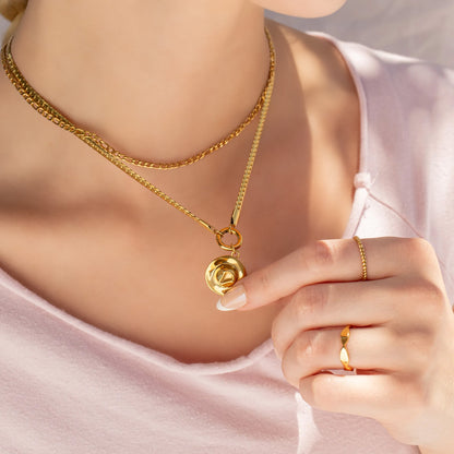 18K Gold PVD Stainless Steel Curb Chain Charm Holder Necklace / CHN0102