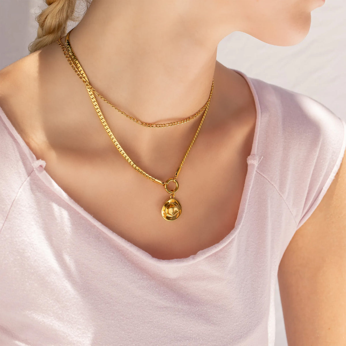 18K Gold PVD Stainless Steel Curb Chain Charm Holder Necklace / CHN0102
