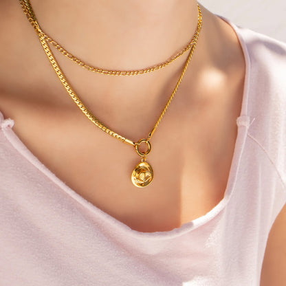 18K Gold PVD Stainless Steel Curb Chain Charm Holder Necklace / CHN0102
