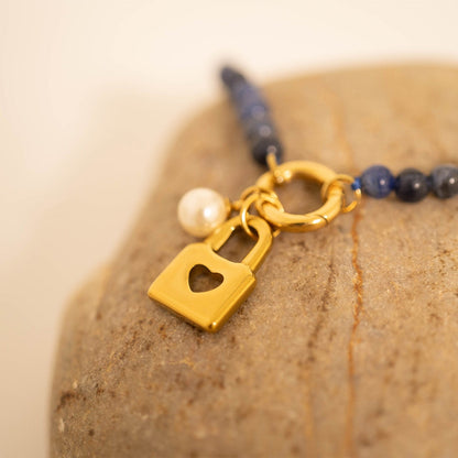 18K Gold PVD Stainless Steel Padlock with Heart Charm / PDL0276