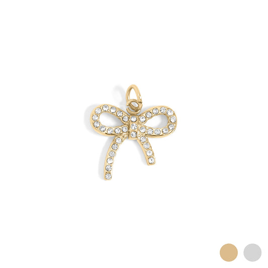18K Gold PVD Stainless Steel Rhinestone Bow Charm / PDL0278