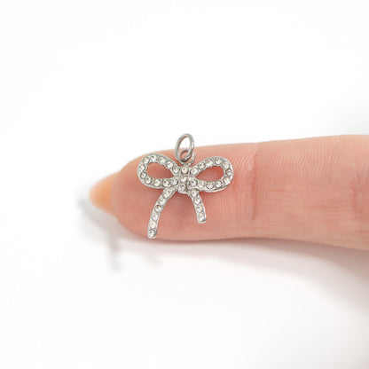18K Gold PVD Stainless Steel Rhinestone Bow Charm / PDL0278