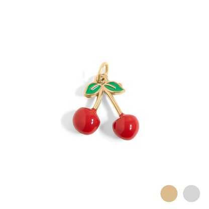 18K Gold PVD Stainless Steel Epoxy Cherry Charm / PDL0279