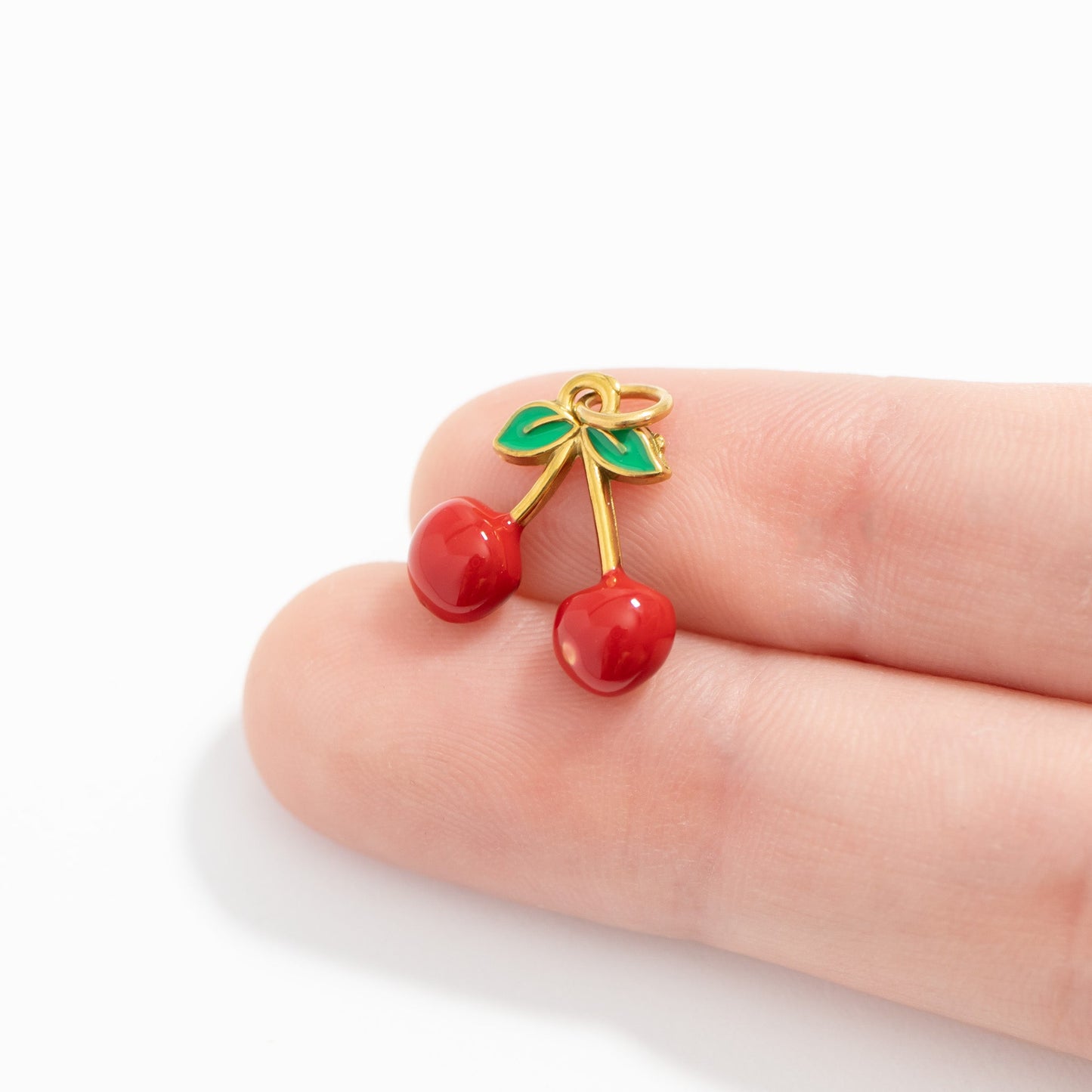 18K Gold PVD Stainless Steel Epoxy Cherry Charm / PDL0279