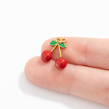 18K Gold PVD Stainless Steel Epoxy Cherry Charm / PDL0279