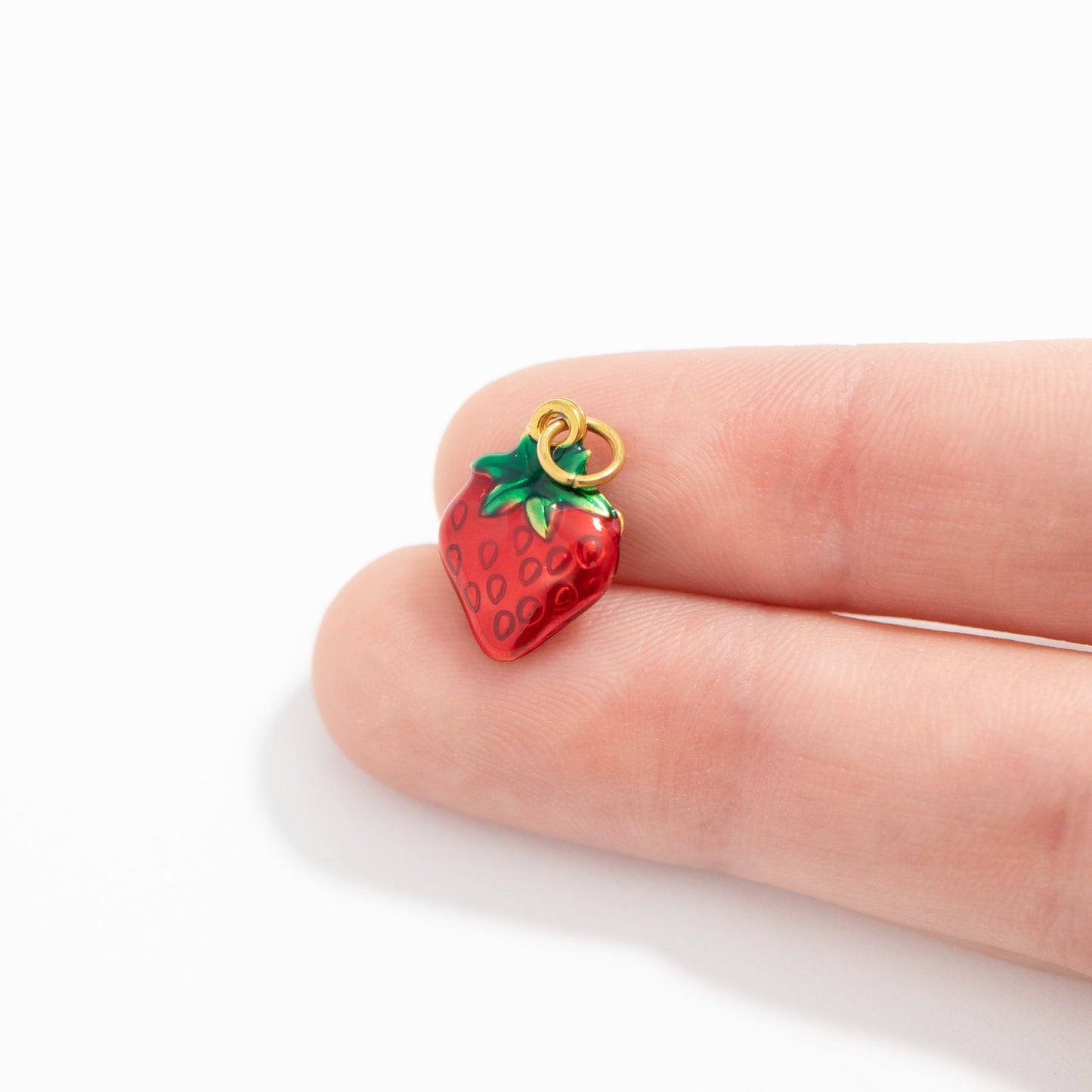 18K Gold PVD Stainless Steel Epoxy Strawberry Charm / PDL0280