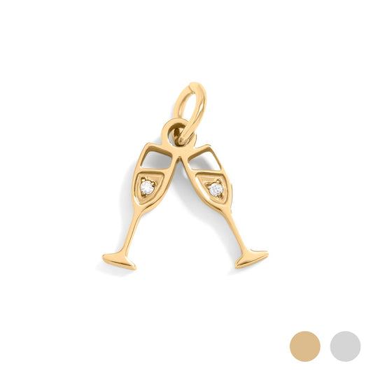 18K Gold PVD Stainless Steel Champagne Cheers Charm / PDL0282