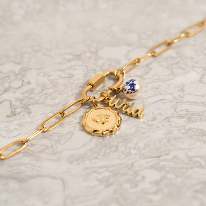 18K Gold PVD Stainless Steel Floral Printed Pearl / PDL0293