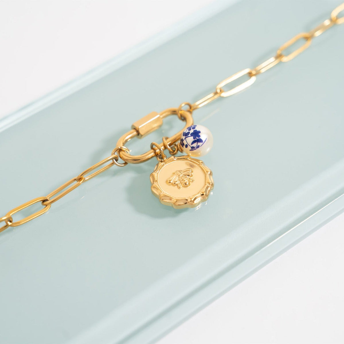 18K Gold PVD Stainless Steel Floral Printed Pearl / PDL0293