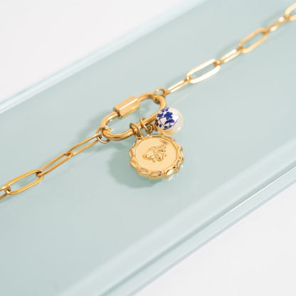 18K Gold PVD Stainless Steel Floral Printed Pearl / PDL0293