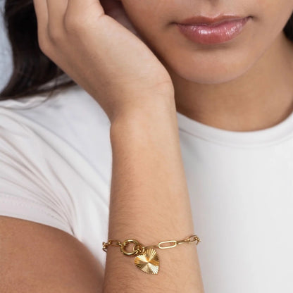 18K Gold PVD Stainless Steel Sunburst Heart Charm / PDL0294
