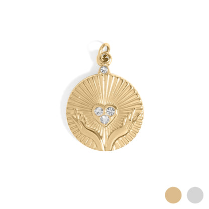 18K Gold PVD Stainless Steel Open Hands Pendant / PDL0296