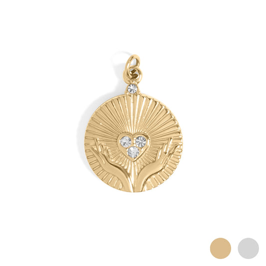 18K Gold PVD Stainless Steel Open Hands Pendant / PDL0296