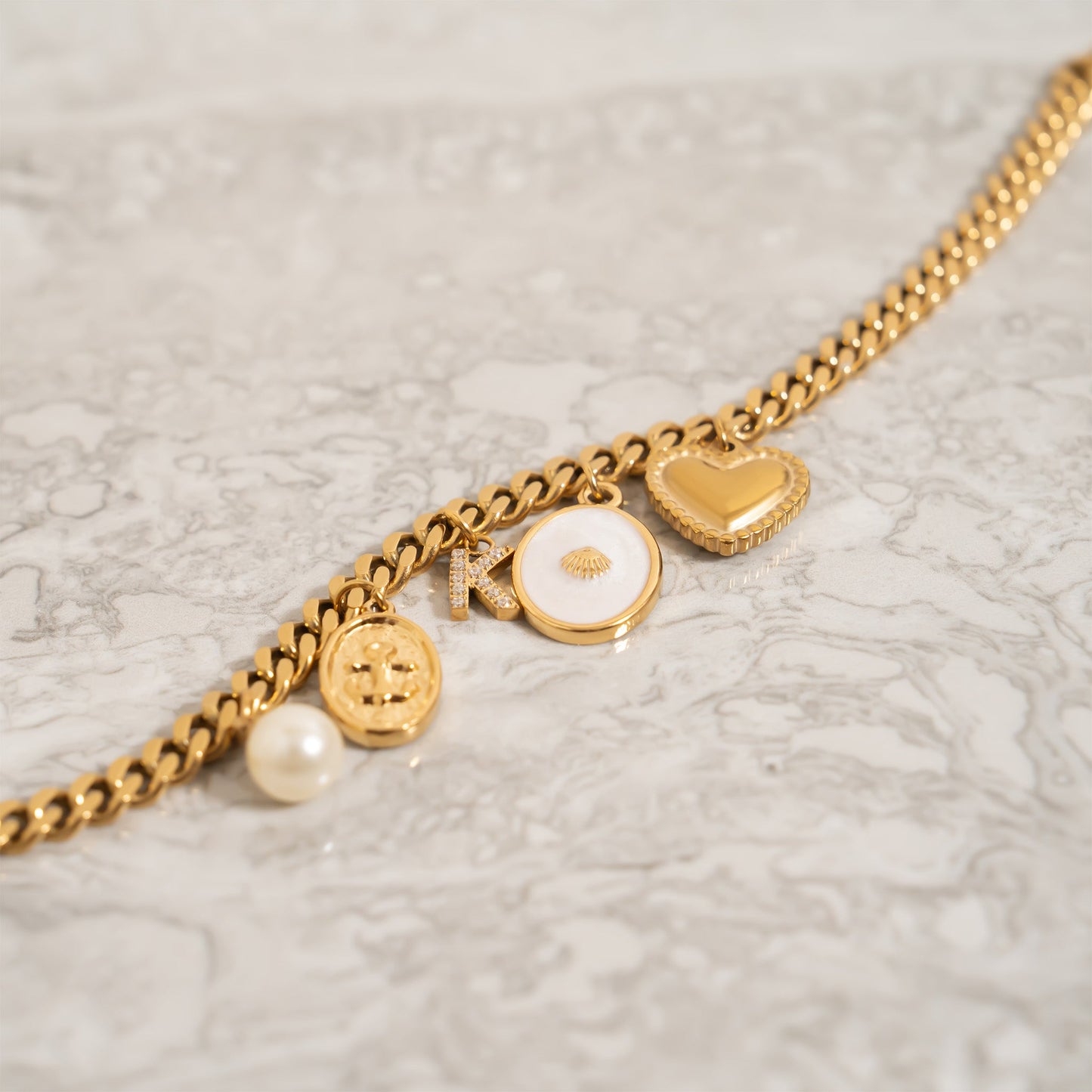 18K Gold PVD Stainless Steel Diamond Cut Curb Chain Necklace / CHN9710