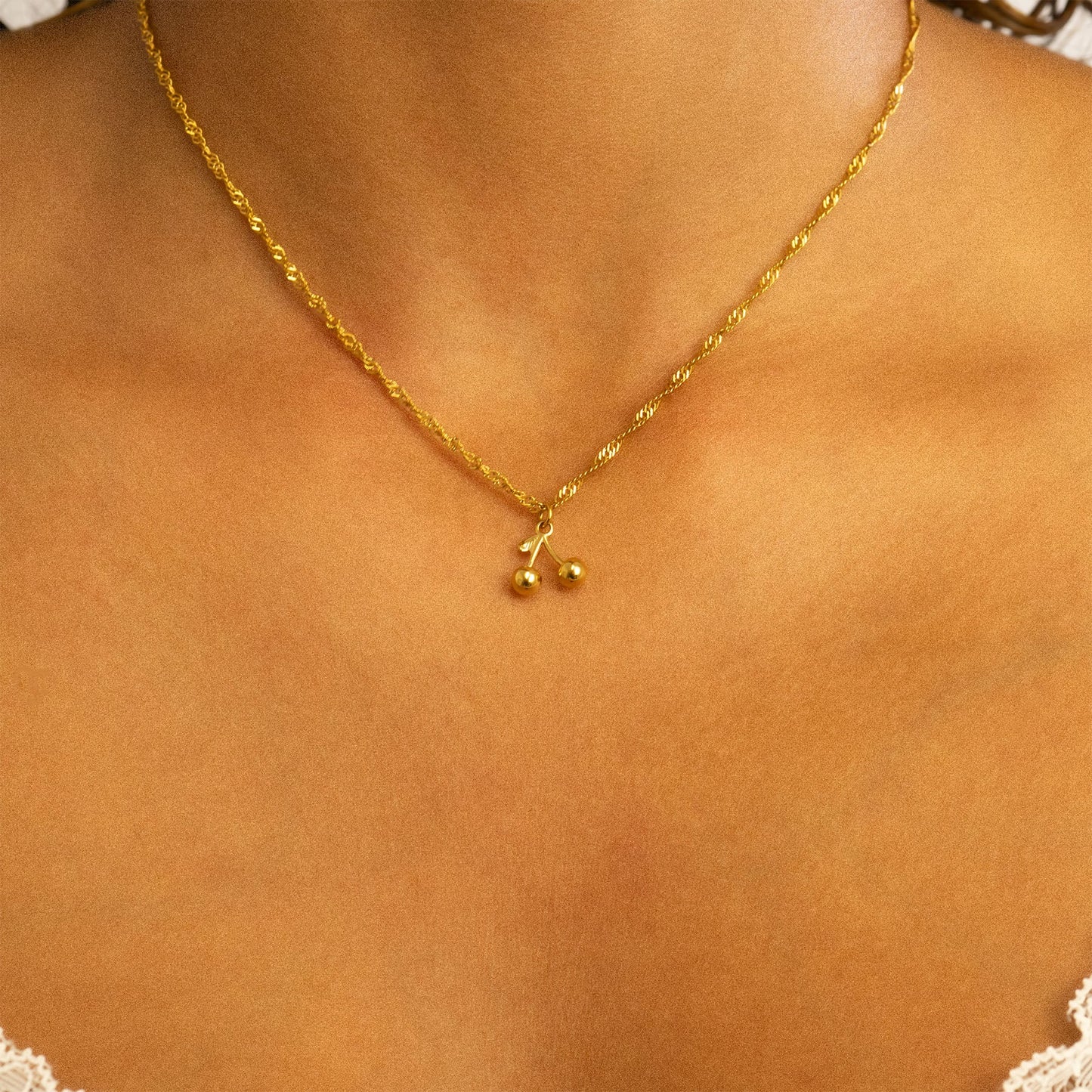 18K Gold PVD Stainless Steel Cherry Charm / PDL0304