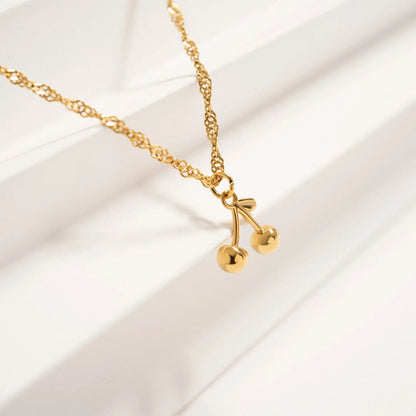 18K Gold PVD Stainless Steel Cherry Charm / PDL0304