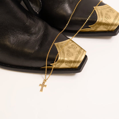 18K Gold PVD Stainless Steel Stone Cross Charm / PDL0306