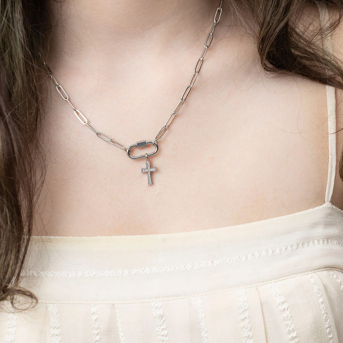 18K Gold PVD Stainless Steel Stone Cross Charm / PDL0306