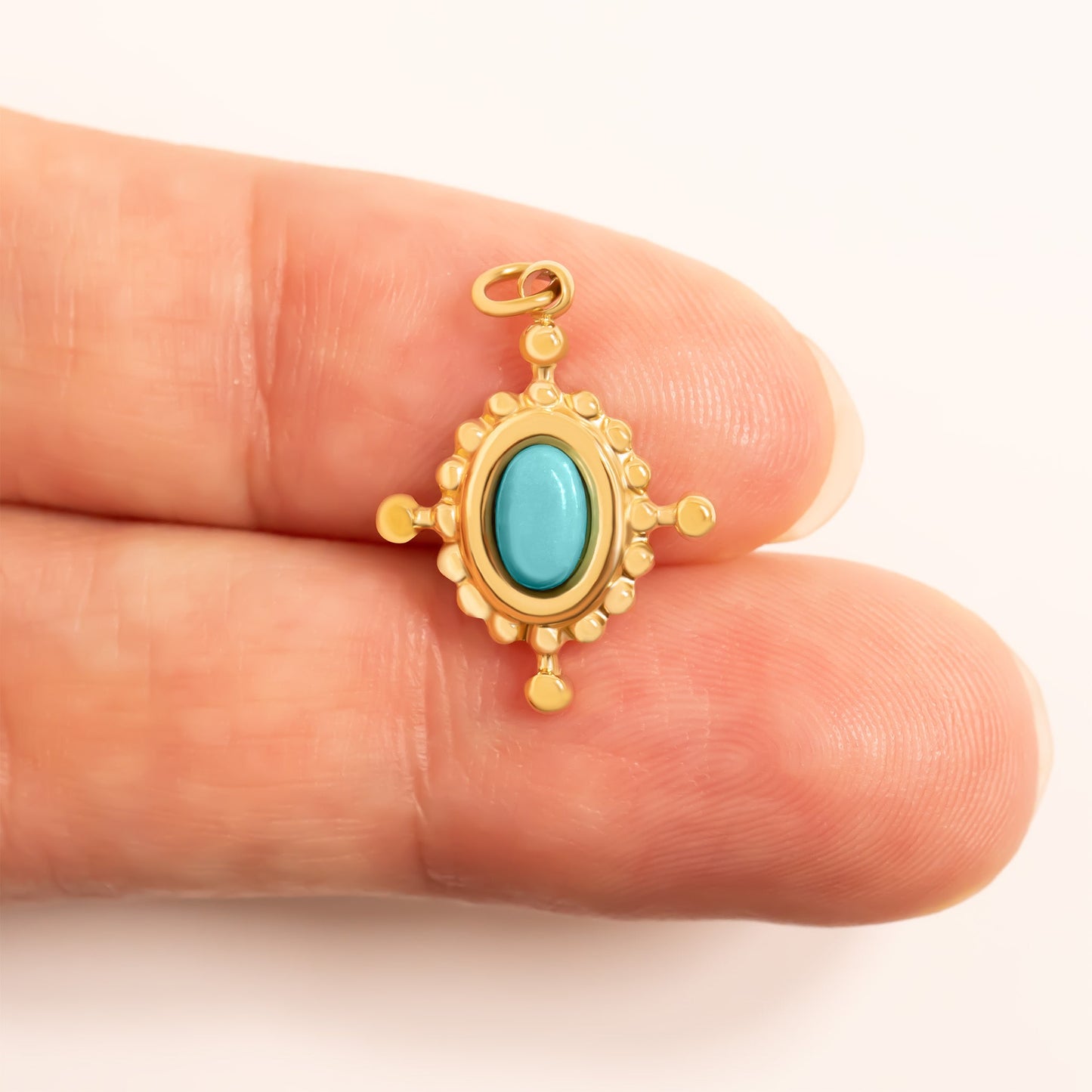 18K Gold PVD Stainless Steel Turquoise Compass Charm / PDL0313