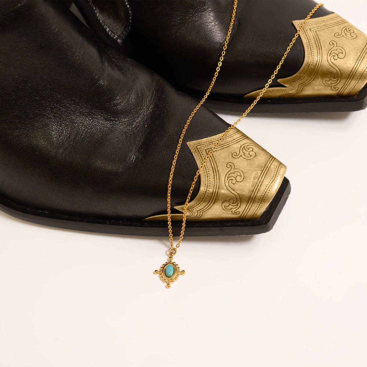18K Gold PVD Stainless Steel Turquoise Compass Charm / PDL0313