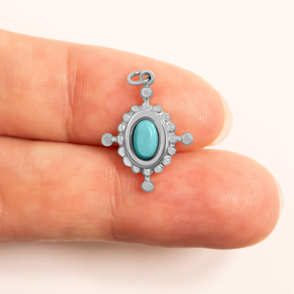 18K Gold PVD Stainless Steel Turquoise Compass Charm / PDL0313