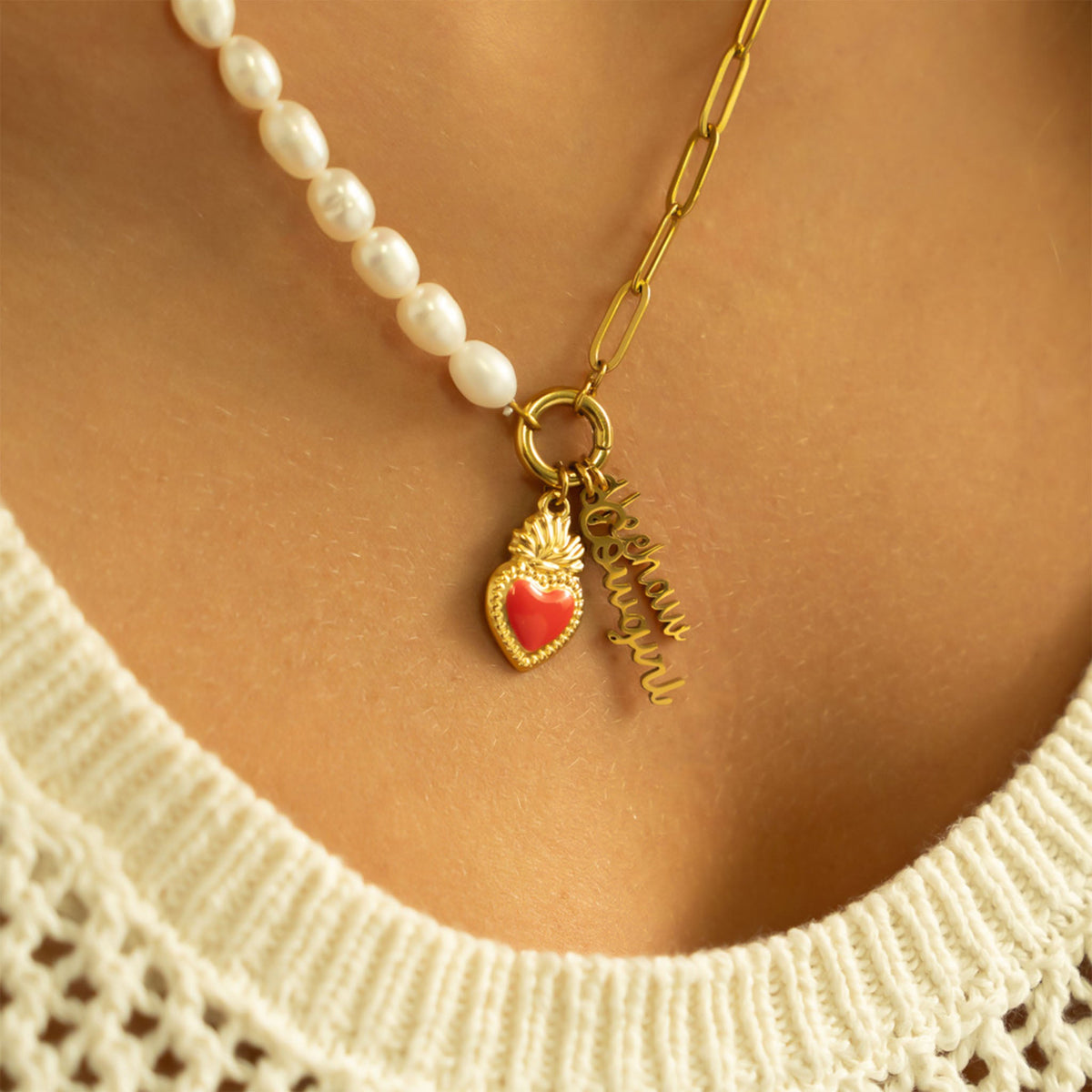 18K Gold PVD Stainless Steel Red Heart Charm / PDL0299