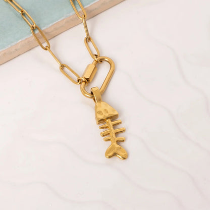 18K Gold PVD Stainless Steel Fish Bone Charm / PDL0353