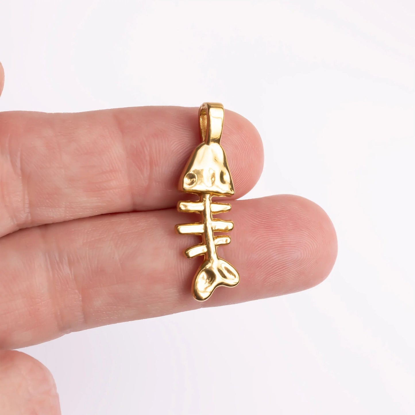 18K Gold PVD Stainless Steel Fish Bone Charm / PDL0353