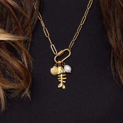 18K Gold PVD Stainless Steel Fish Bone Charm / PDL0353