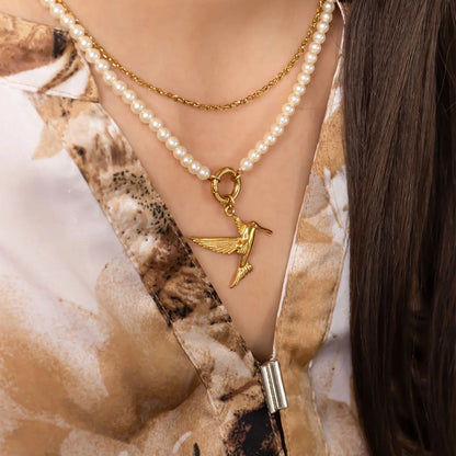 18K Gold PVD Stainless Steel Humming Bird Charm / PDL0354