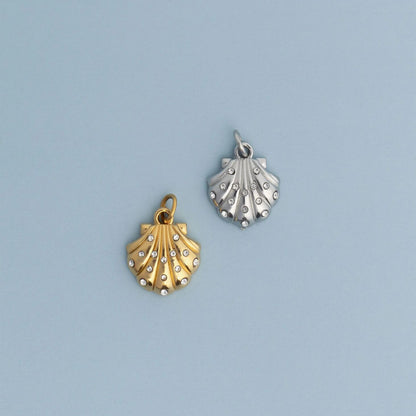 18K Gold PVD Stainless Steel Shell with Stones Charm / PDL0355