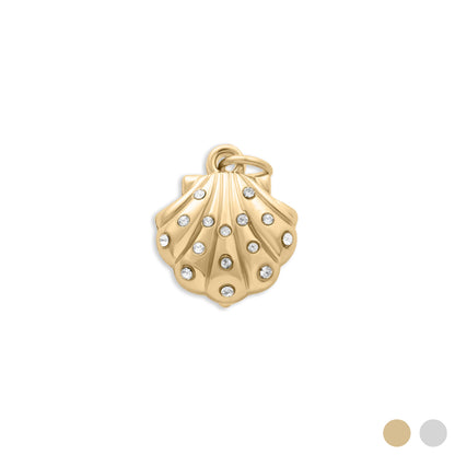 18K Gold PVD Stainless Steel Shell with Stones Charm / PDL0355