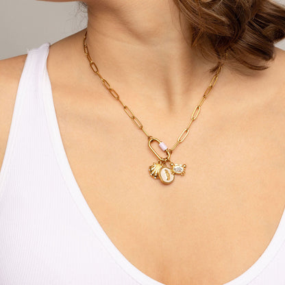 18K Gold PVD Stainless Steel Shell with Stones Charm / PDL0355