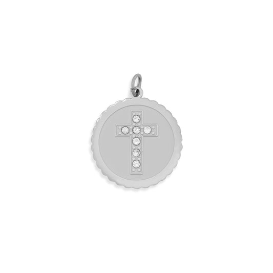 18K Gold PVD Stainless Steel Stone Cross Circle Charm / PDL0364
