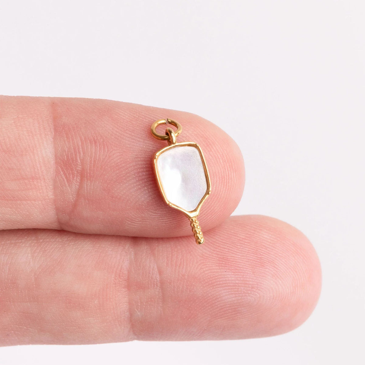 18K Gold PVD Stainless Steel Mother Of Pearl Pickleball Charm / PDL0368