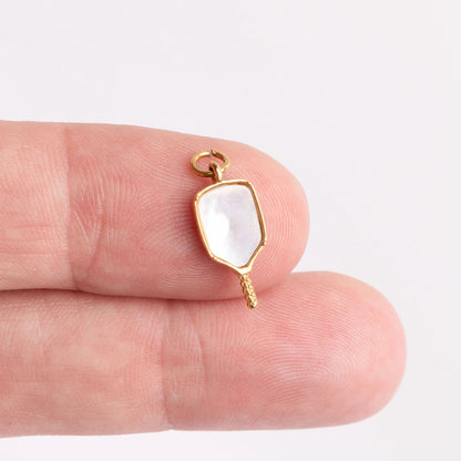 18K Gold PVD Stainless Steel Mother Of Pearl Pickleball Charm / PDL0368