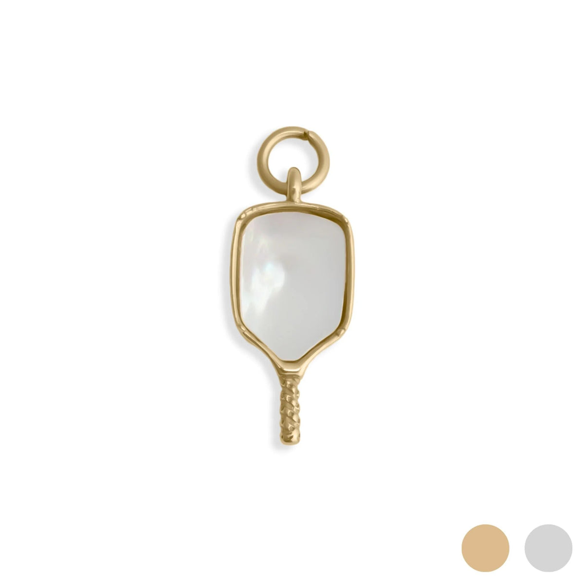 18K Gold PVD Stainless Steel Mother Of Pearl Pickleball Charm / PDL0368