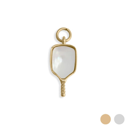 18K Gold PVD Stainless Steel Mother Of Pearl Pickleball Charm / PDL0368