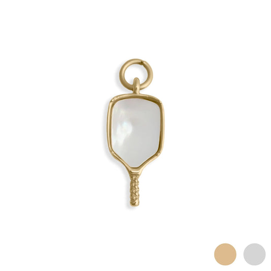 18K Gold PVD Stainless Steel Mother Of Pearl Pickleball Charm / PDL0368