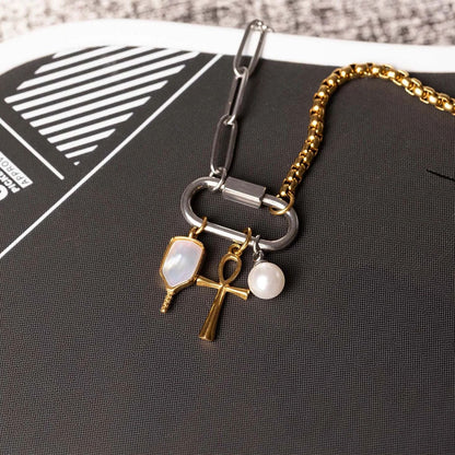 18K Gold PVD Stainless Steel Mother Of Pearl Pickleball Charm / PDL0368