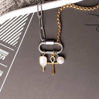 18K Gold PVD Stainless Steel Mother Of Pearl Pickleball Charm / PDL0368