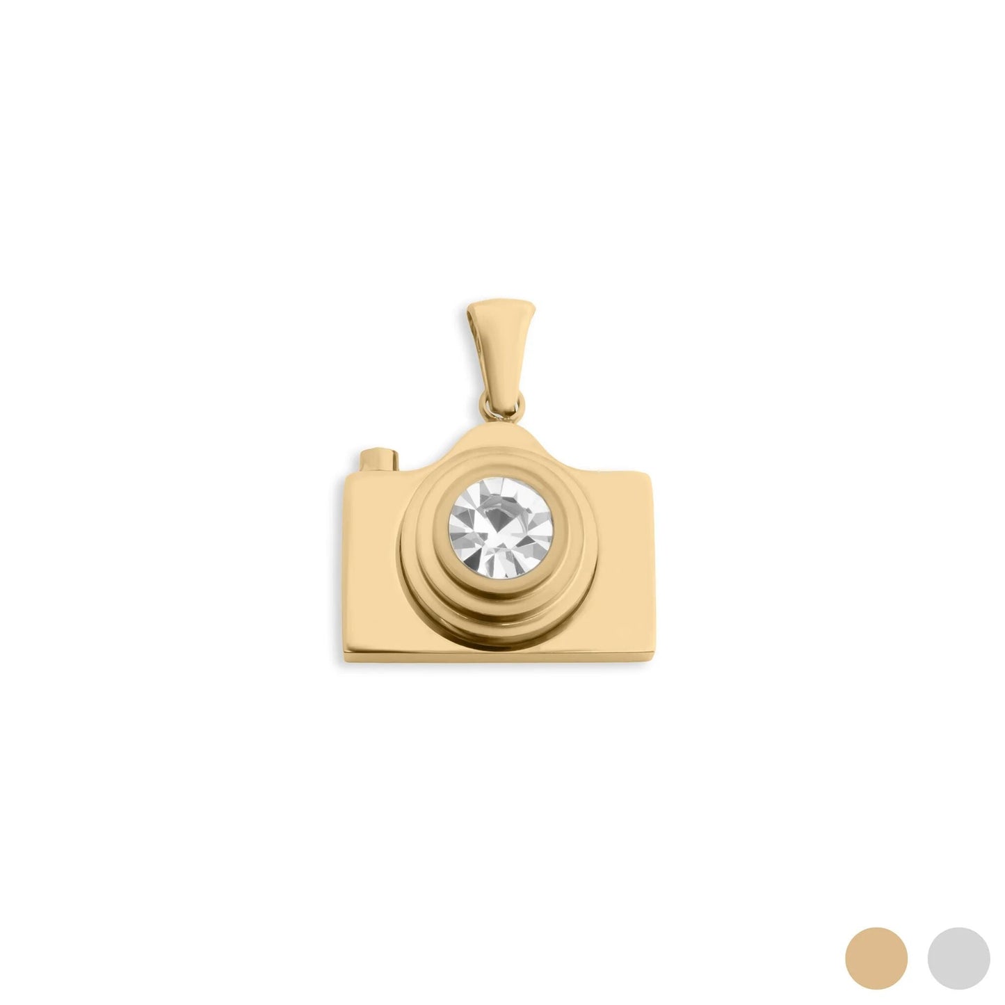 18K Gold PVD Stainless Steel Camera Charm CZ Stone Lens / PDL0371