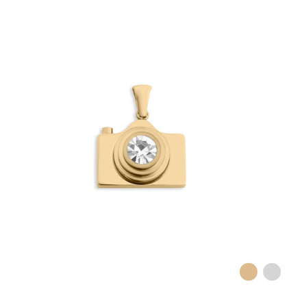 18K Gold PVD Stainless Steel Camera Charm CZ Stone Lens / PDL0371
