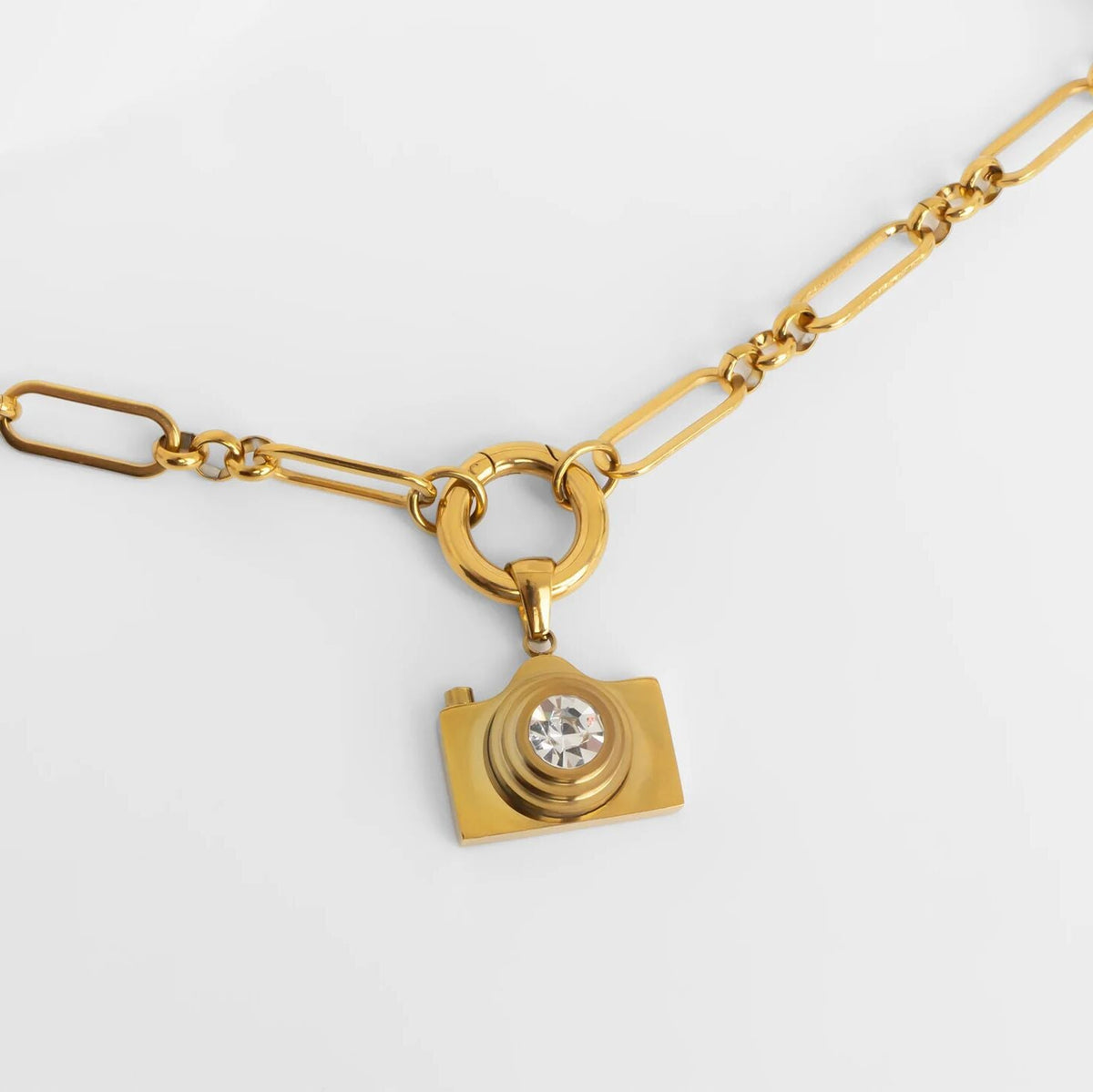 18K Gold PVD Stainless Steel Camera Charm CZ Stone Lens / PDL0371