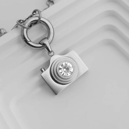 18K Gold PVD Stainless Steel Camera Charm CZ Stone Lens / PDL0371