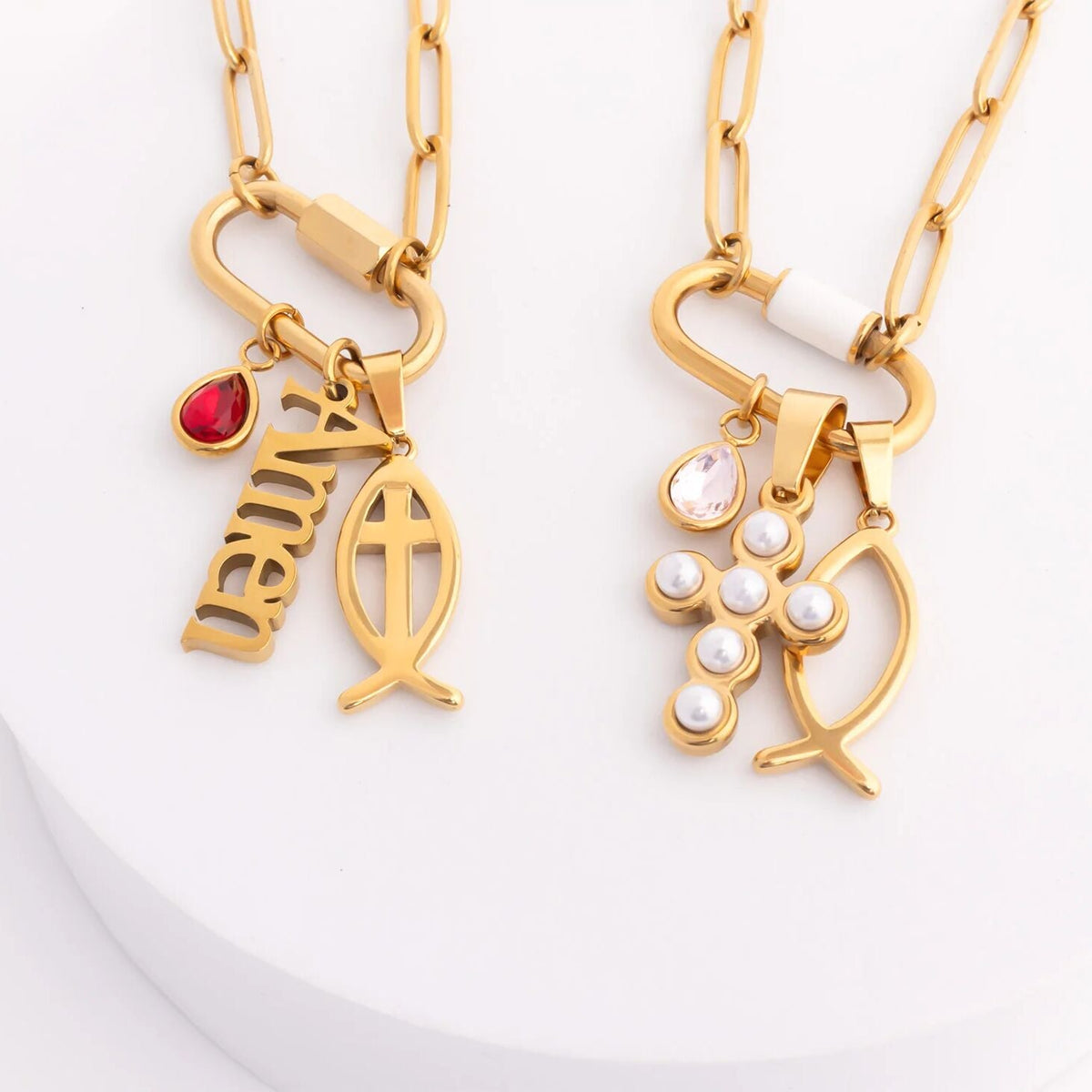 18K Gold PVD Stainless Steel Pearl Cross Charm / PDL0372