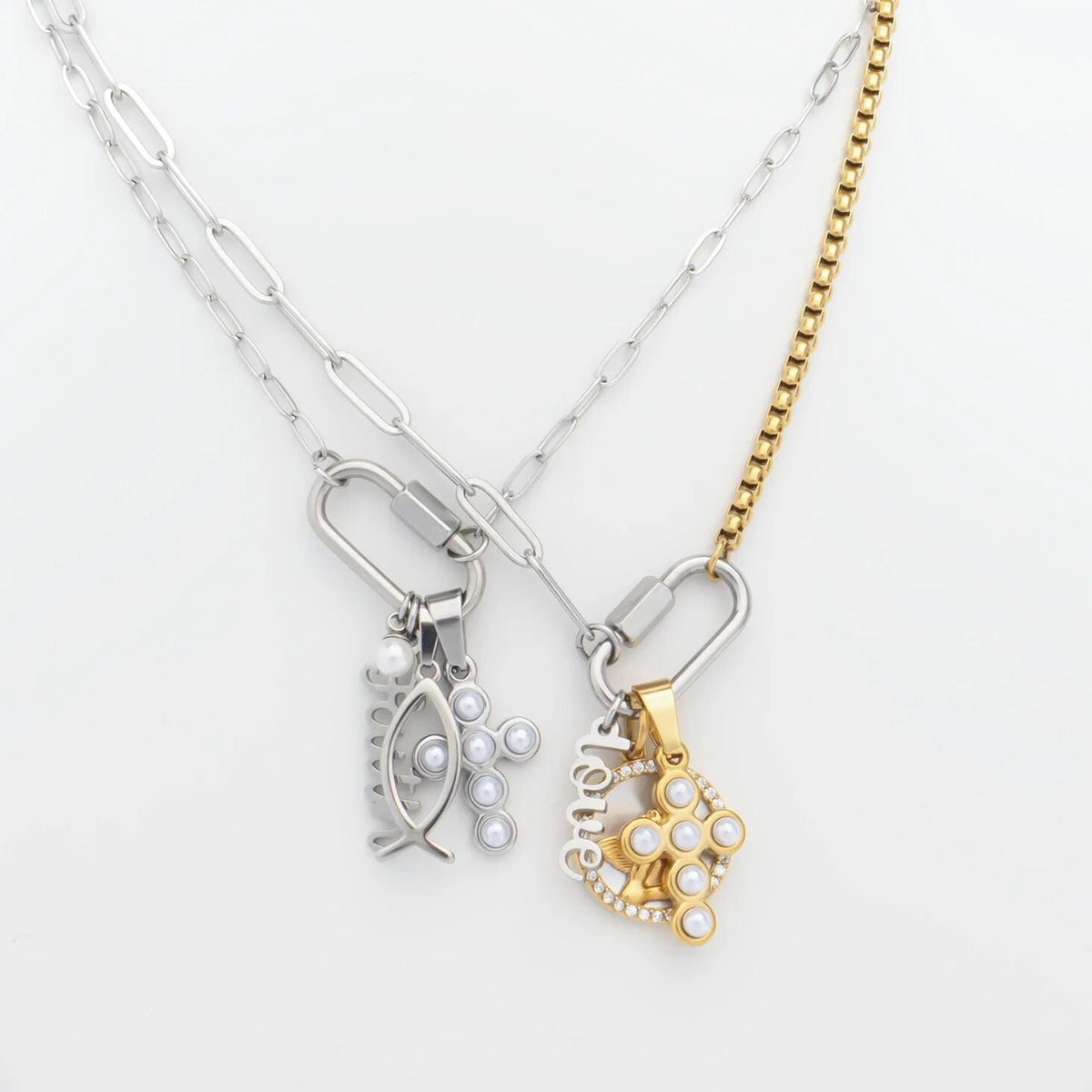18K Gold PVD Stainless Steel Pearl Cross Charm / PDL0372